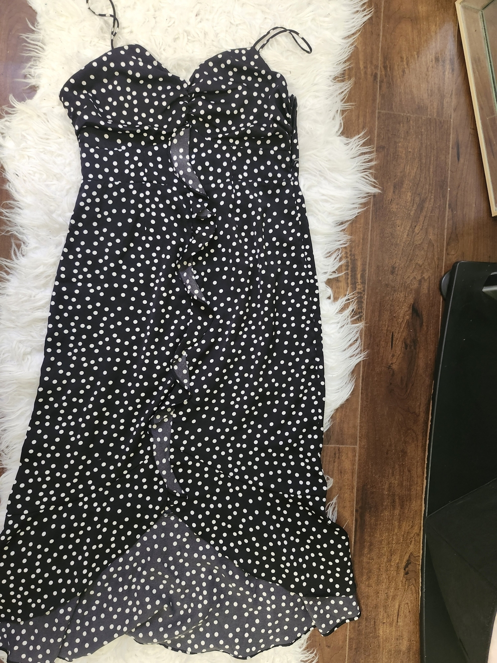 Black Polka Dot Spaghetti Strap Midi Dress